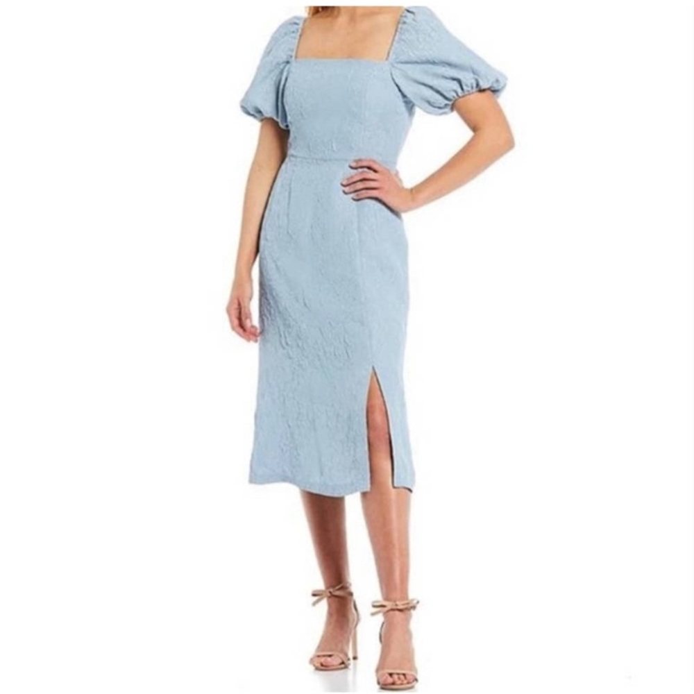 Sachin & Babi Blue Amber Floral Short Puff Sleeve Square Neck Midi Dress 12 NWT